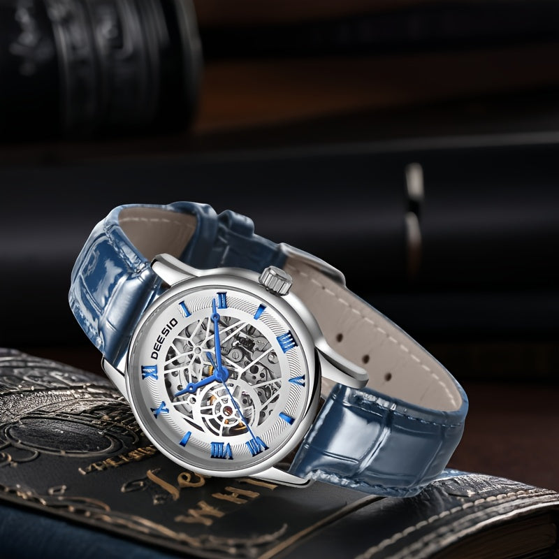 2025 Men's Automatic Skeleton Watch - Stainless Steel Case & PU Leather Strap, Exposed Mechanical Movement, No Battery Needed, Casual Luxury Style for Valentine's Day, Football Matches, Halloween, Christmas & Father's Day Gifts