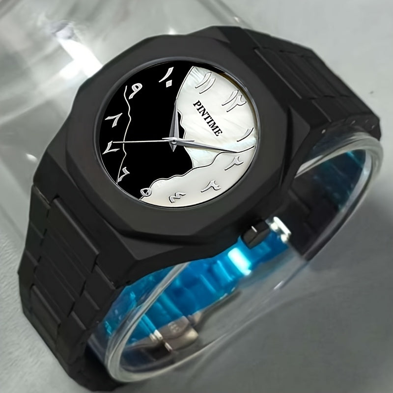 1pc Men'S Stylish Business Watch with Octagonal Dial, Black Plastic Band & Case - Quartz Movement, Round Dial, Perfect for Casual Attire, Business Casual Watch | Modern Business Watch | Durable Watch