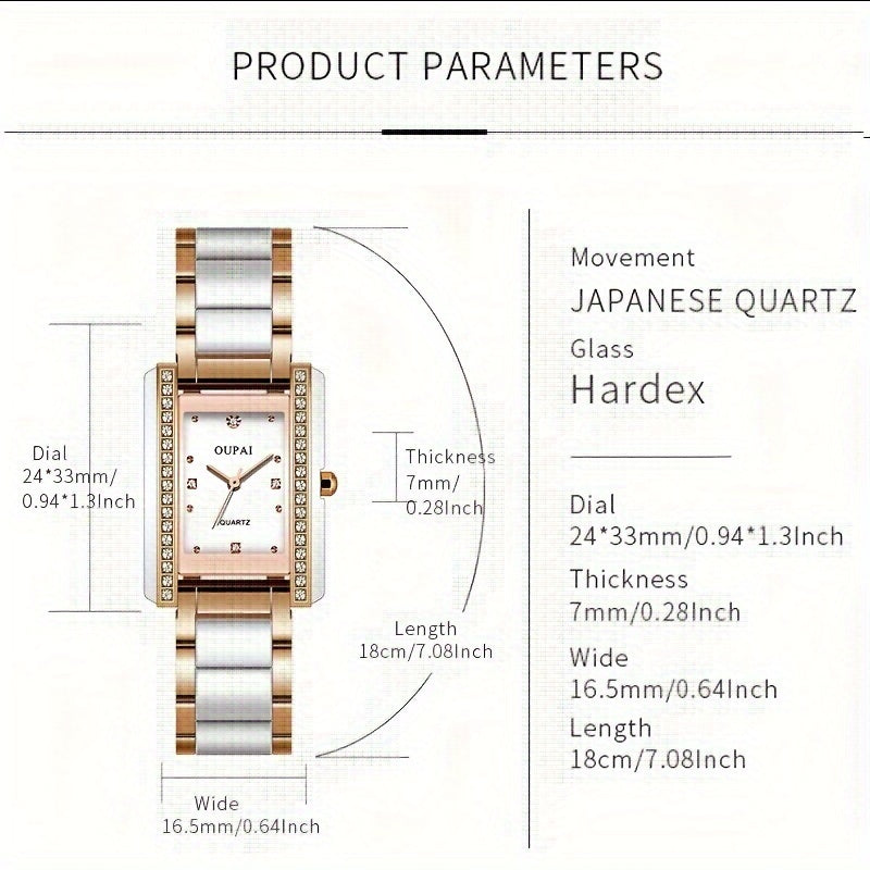 A Rectangular Dial Ladies Watch From Europe With A White Ceramic Case And Stainless Steel Strap, Featuring A Square Japanese Quartz Movement, Delicate And Versatile For Daily Casual Gatherings.