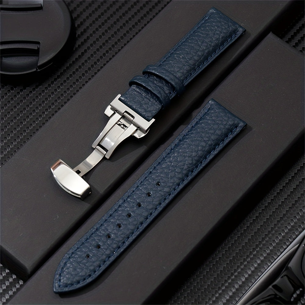 Stylish Synthetic Synthetic Leather Watch Strap with Butterfly Clasp - Soft Litchi Texture, White, 20mm\u002F22mm, Stainless Steel Buckle, Adjustable Fit for Men and Women