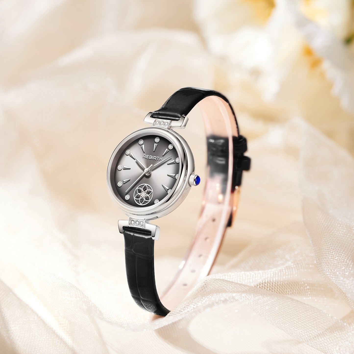 Rebirth Vintage Quartz Wristwatch for Women - Pink Faux Leather Strap, Black Dial with Date Display, Round Zinc Alloy Case, Battery Operated, Elegant Casual Style, Casual Wristwatch | Elegant Wristwatch | Durable Wristwatch