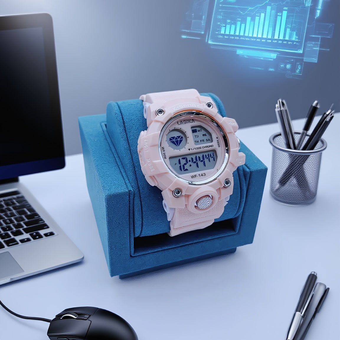 Pink Girls' Waterproof Digital Watch with Luminous Display, Sports & Swimming Timer, Date & Alarm Function, Adjustable Strap - Perfect Gift for Teens & Women, Teen Gift Item, Playful Design, Durable Plastic