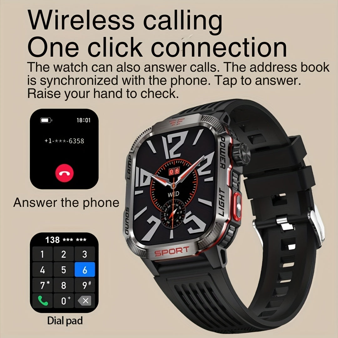 Effeokki Rugged Smart Watch for Men with Wireless Calling, 2.01 Inch IPS Display, 100+ Sports Modes, Fitness Tracker, Altitude air pressure, Compass, LED Flashlight, High Quality, Compatible with iPhone & Android for Outdoor & Adventure