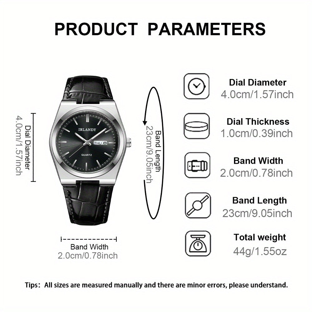 Men'S Business Casual Versatile Quartz Faux Leather Watch with Multifunctional Calendar, Trendy And High-End Feel.