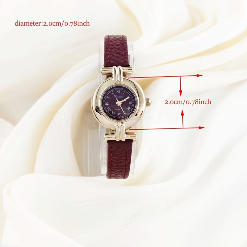 Elegant Women'S Quartz Watch with Red Faux Leather Strap - Bohemian Style, Round Dial, Golden-Tone Case, Perfect Gift for Her, Stylish Accessory|Bohemian Style Watch|Quartz Movement