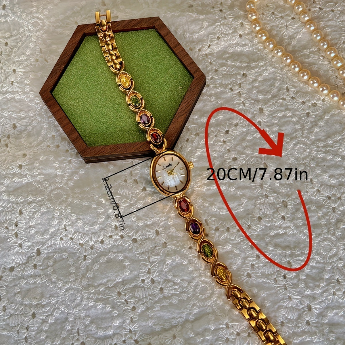 Quartz Watch with Gemstone Accents Boho Style Oval Quartz Wrist Watch for Women with Gemstone Accents, Analog Display, Non-, Alloy Band & Case, Elegant Vintage Fashion, Perfect for Daily Wear, Parties & Gifts