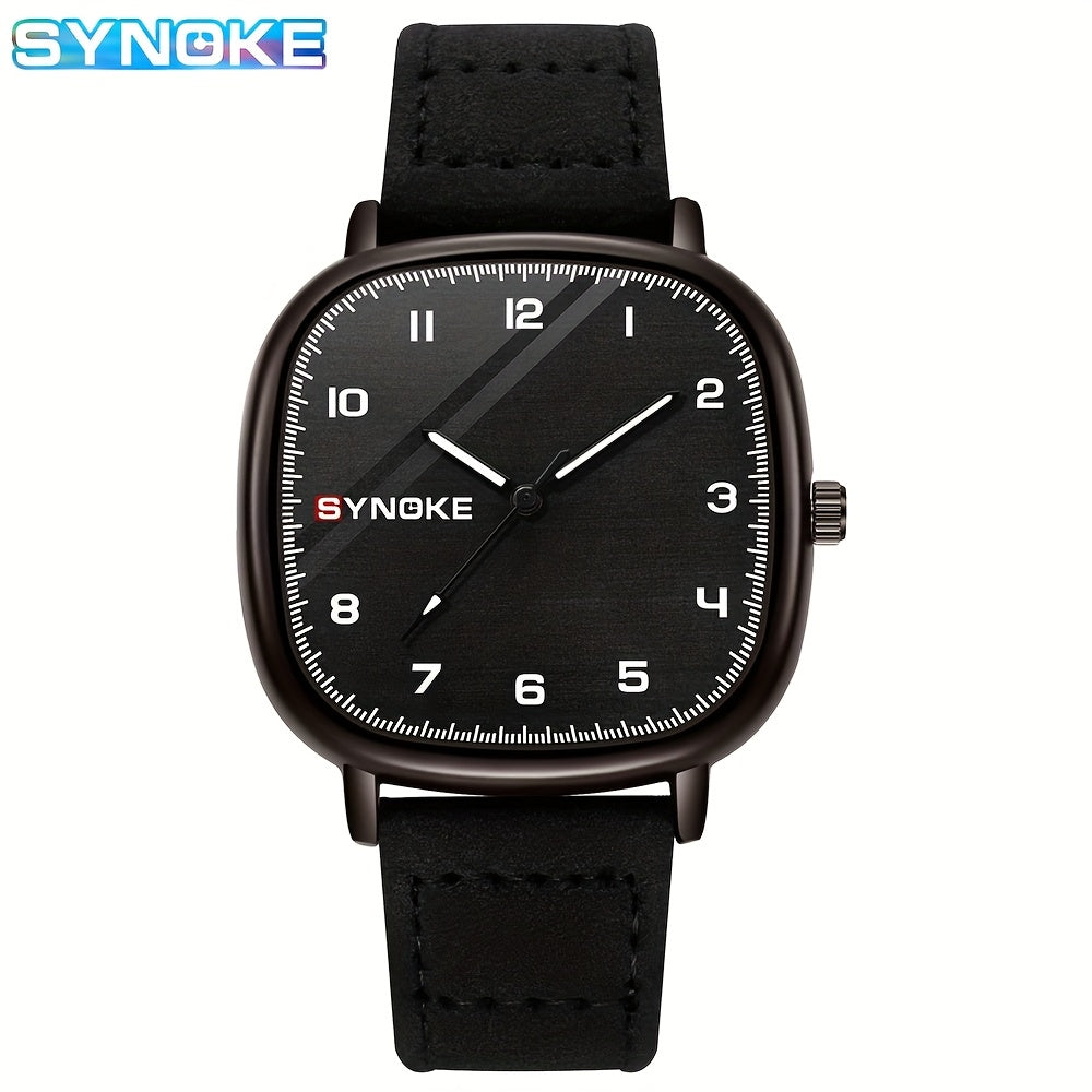 SYNOKE Men's Casual Quartz Watch - Alloy Case, Faux Leather Strap, Non-Rechargeable Battery, Best for Christmas