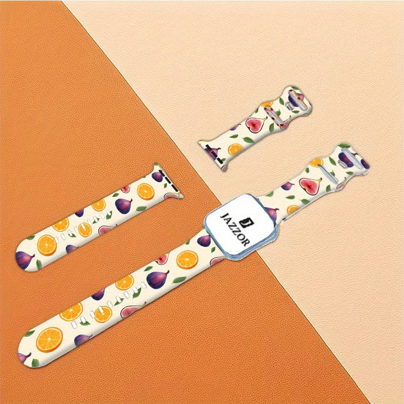 Vibrant Autumn, Purple Jujube & Orange Fruit Design – 1pc Silicone Strap for iWatch: Durable and Comfortable, Perfect Fit!