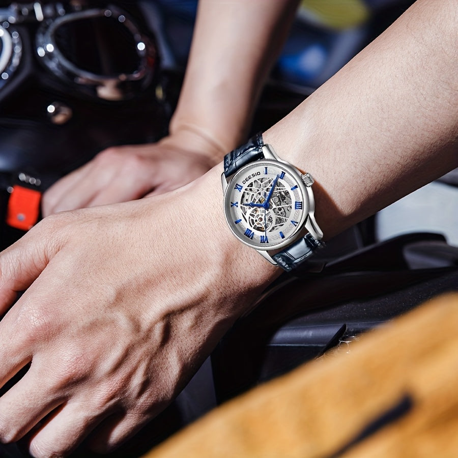 Men's Full Automatic Mechanical Watch Casual Sports Hollow Out Fashionable Design Wristwatch
