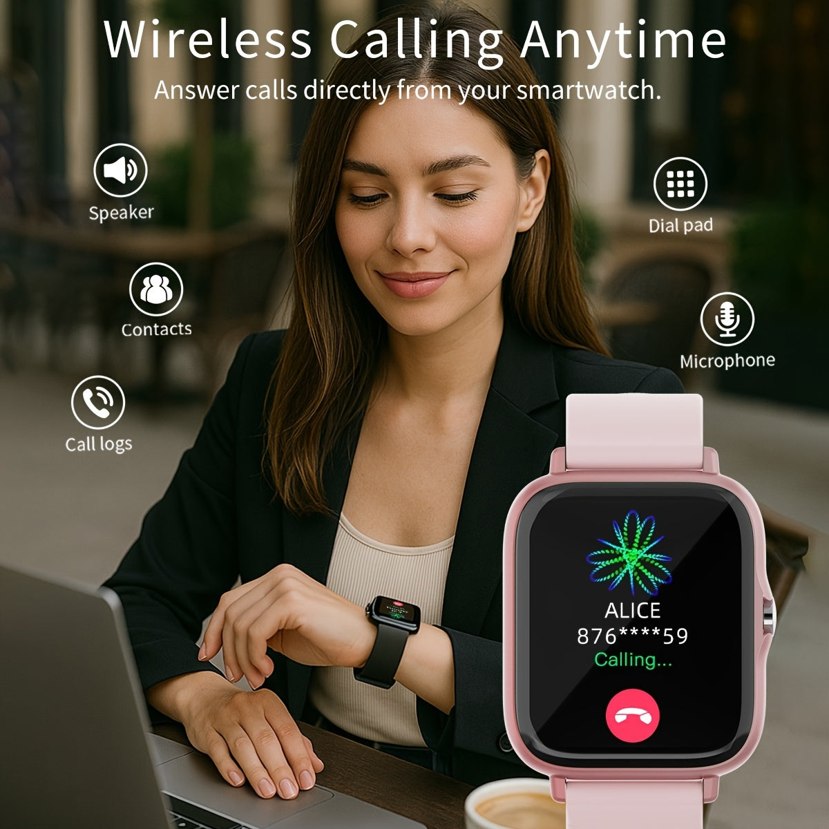 Wireless Smartwatch with 1.83'' HD Touchscreen – Smart Notifications, Sleep Tracking, Multi-Sport Modes, Large Battery | Compatible with iPhone & Android | Fitness Watch for Men & Women