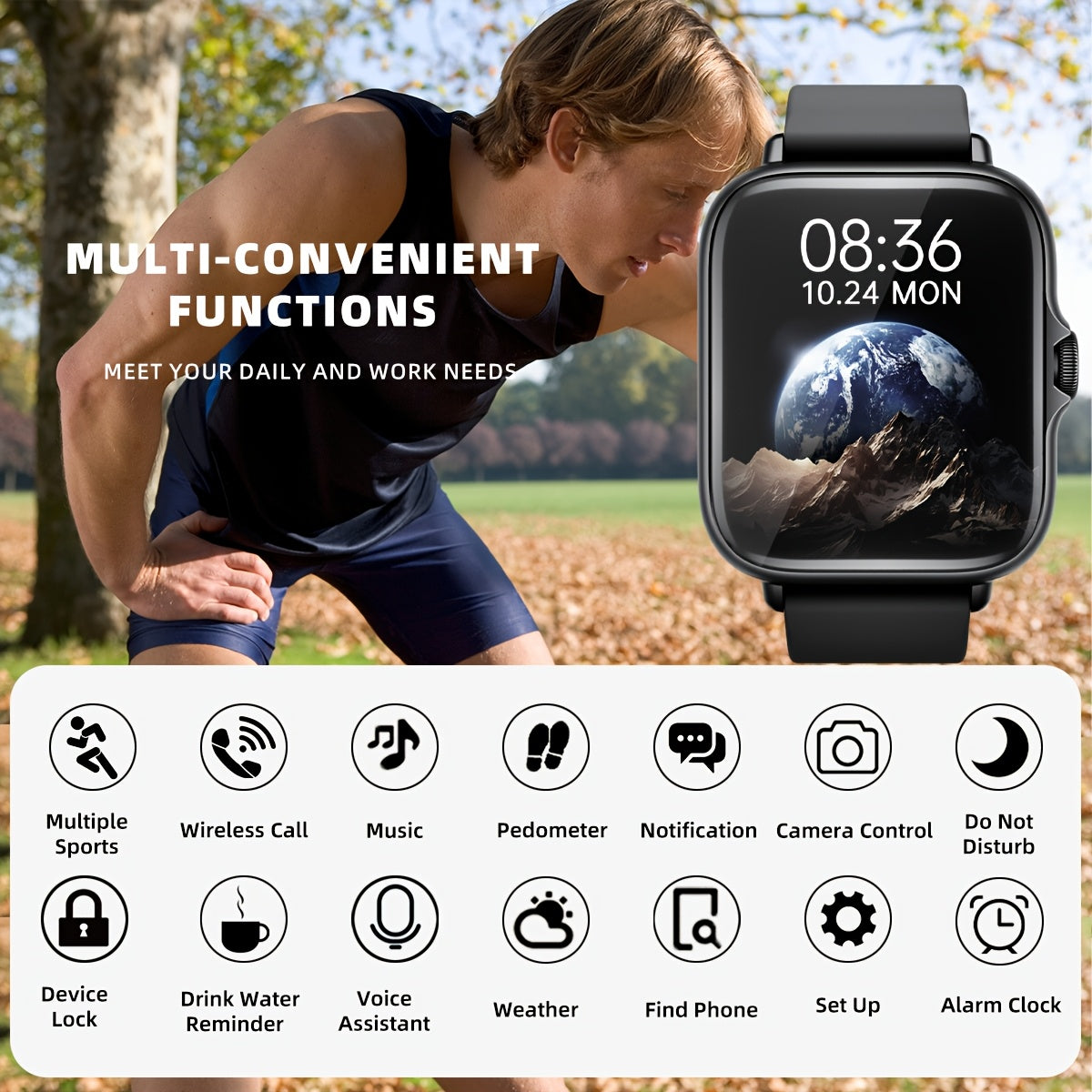 Sports Smart Watch, 1.83'' Full Touch Screen Display with Message, Answer Make Call Smartwatch, Sleep Monitoring, Sports Pedometer, Information Alerts, for iPhone Android Phones, Smartbands Fitness Watch for Women Men Friend Gift, Birthday Gift
