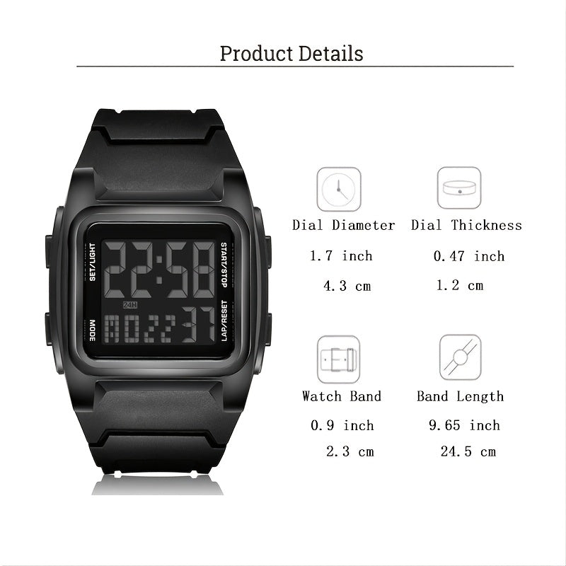 Unisex Square LED Watch with Night Light - Stylish & Functional for Men, Women & Teens