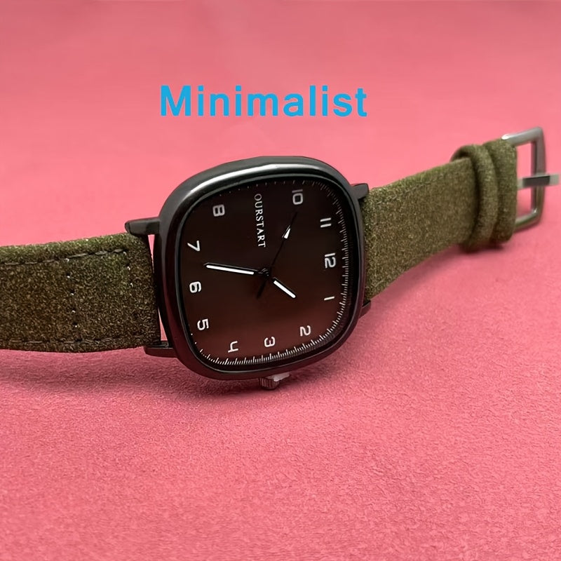 Mens Square Quartz Wrist Watch Vintage Style Men's Square Quartz Wrist Watch, Non-Waterproof, Battery Powered, Faux Leather Strap, Fashionable Casual Accessory