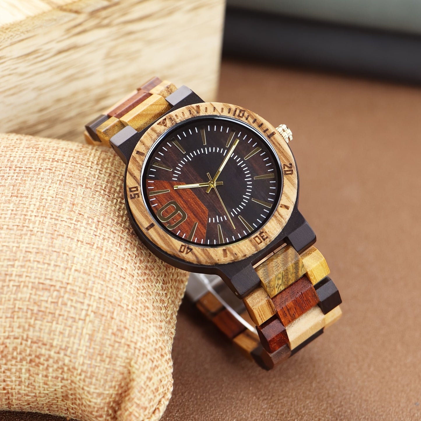 New Unique Multi-Color Wooden Watch New Multi-Color Wooden Men's Quartz Watch Unique Personality Best Gift Choice Without Wooden Box