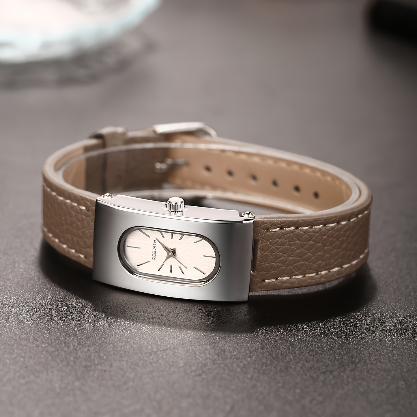 Rebirth Women'S Quartz Watch - Stylish Casual College Style with Brown Faux Leather Strap, Golden-Tone Case, and Date Display, Perfect for Casual Attire, Everyday Timepiece, Sophisticated Timepiece