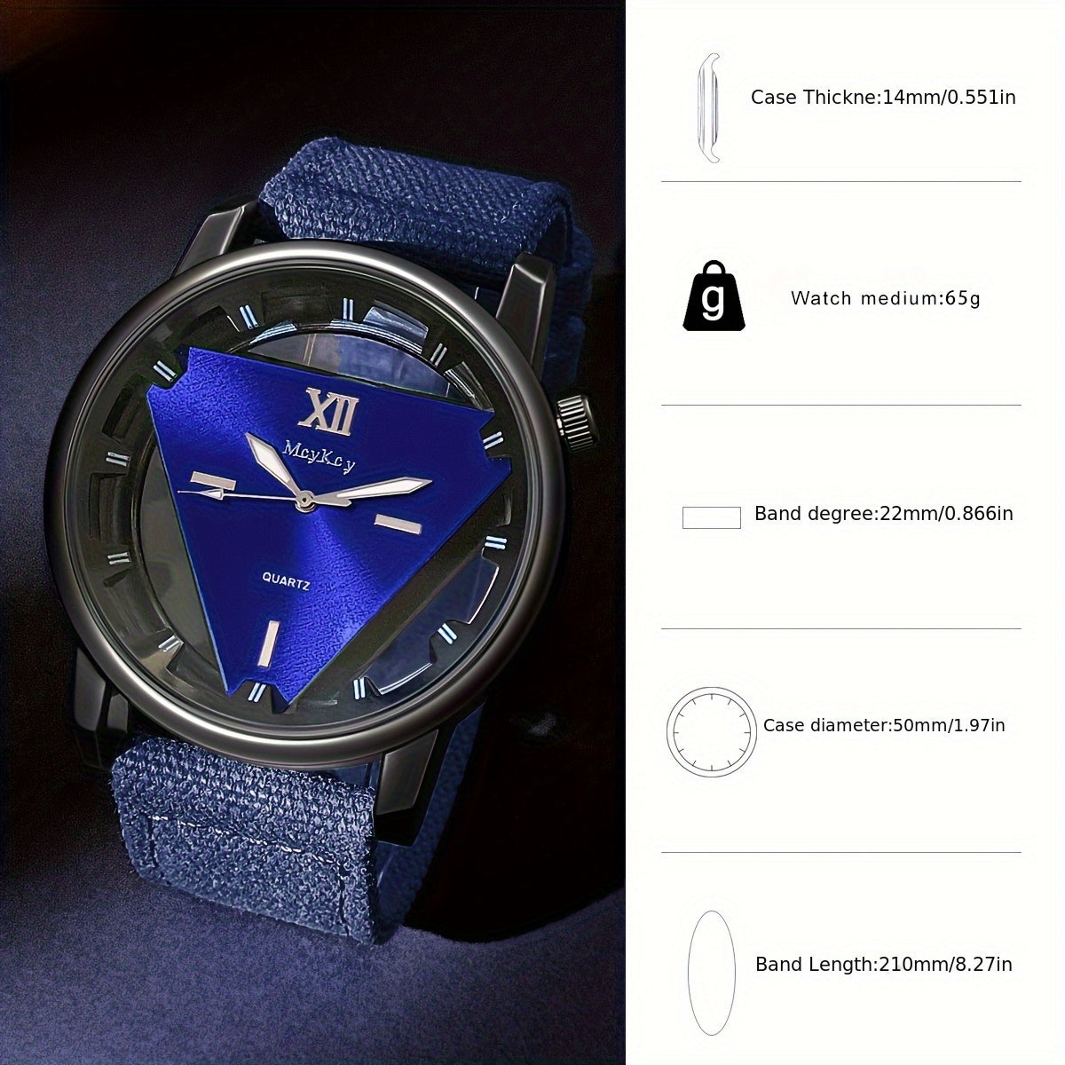 Men's Watch Stylish Hollow Triangle Design Unique Creative Men's Watch Canvas Strap Gift for Women to Loved One