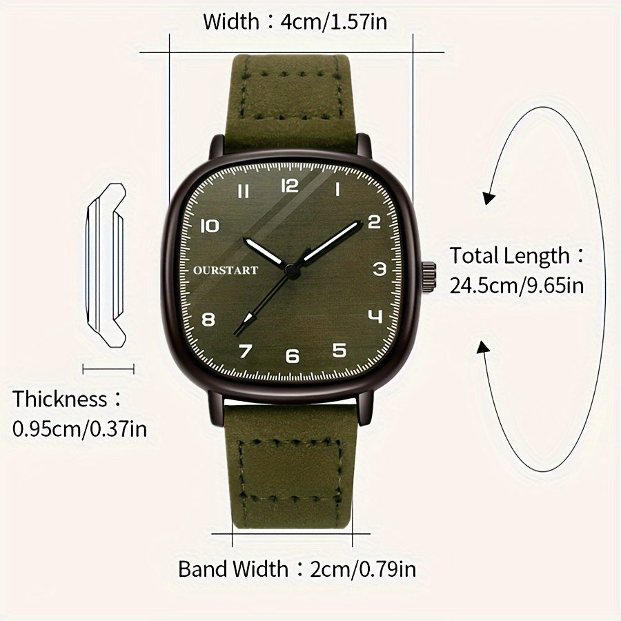 Mens Square Quartz Wrist Watch Vintage Style Men's Square Quartz Wrist Watch, Non-Waterproof, Battery Powered, Faux Leather Strap, Fashionable Casual Accessory