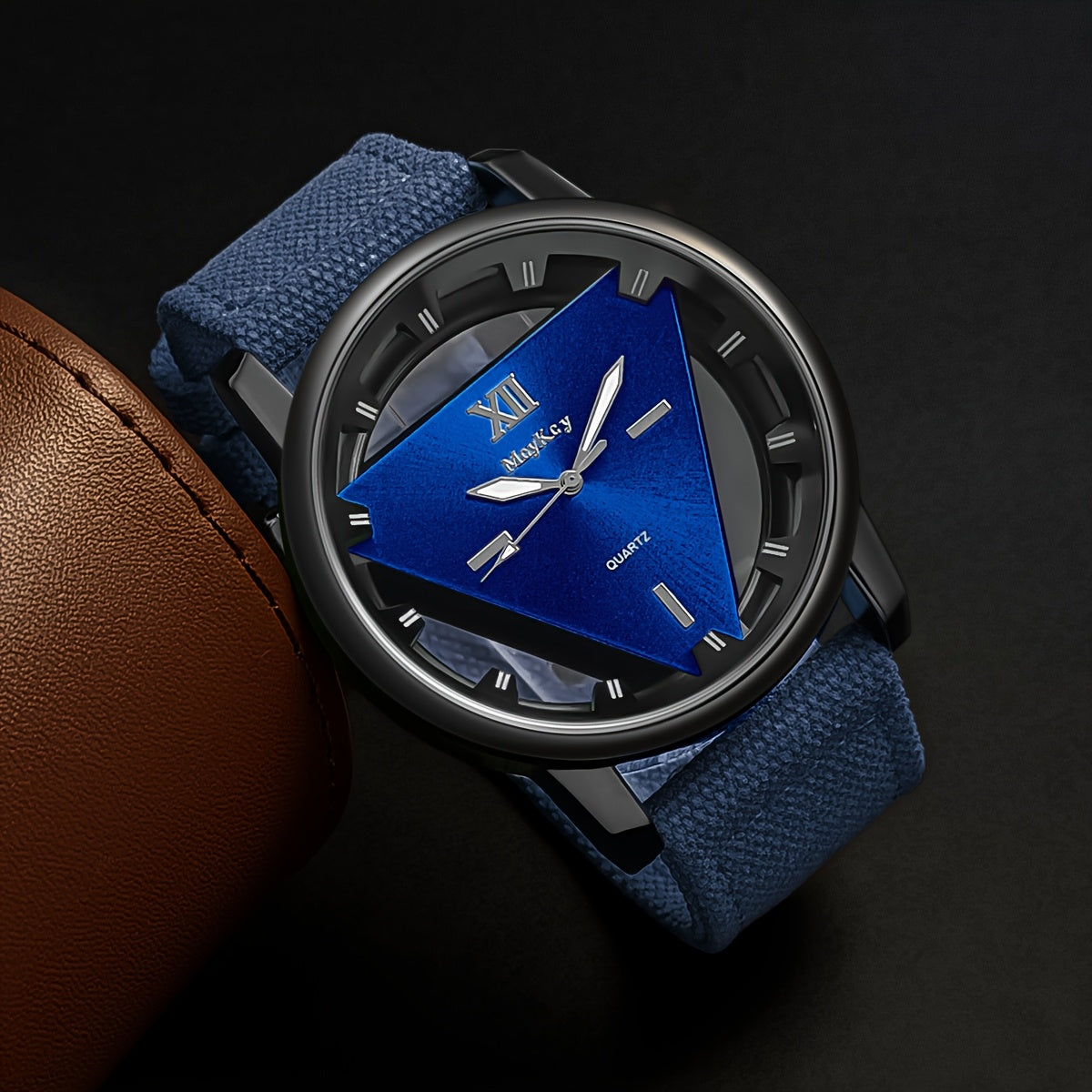 Men's Watch Stylish Hollow Triangle Design Unique Creative Men's Watch Canvas Strap Gift for Women to Loved One