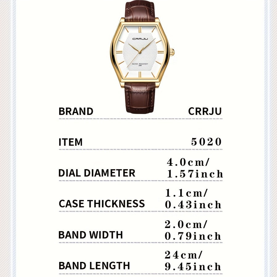 CRJJ Fashion Business Men's Watch Barrel-Shaped Japanese Movement