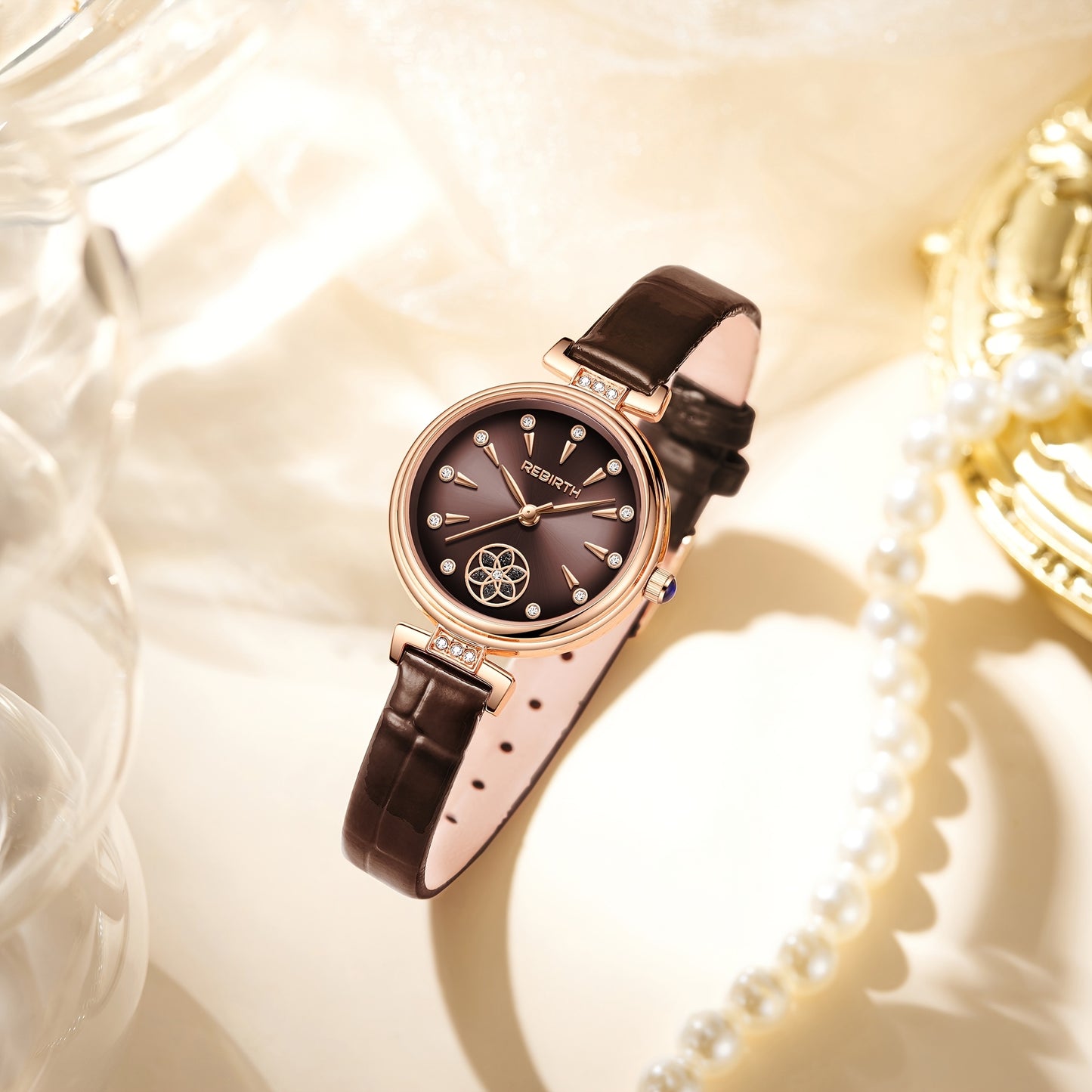 Rebirth Vintage Quartz Wristwatch for Women - Pink Faux Leather Strap, Black Dial with Date Display, Round Zinc Alloy Case, Battery Operated, Elegant Casual Style, Casual Wristwatch | Elegant Wristwatch | Durable Wristwatch