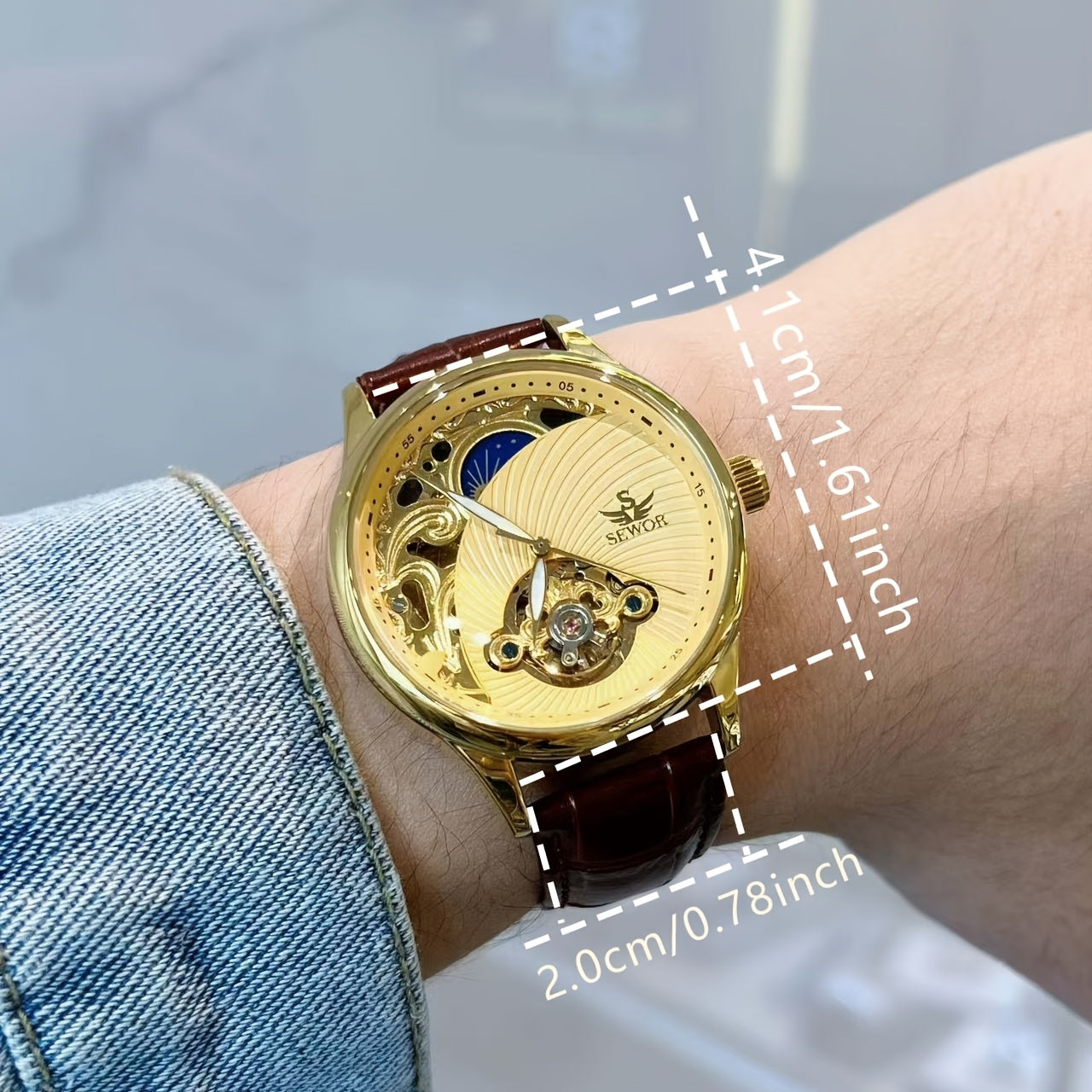 Men'S Vintage Mechanical Watch with Skeleton Design, Golden-Tone Alloy Case & Faux Leather Strap - Elegant Business Casual Wristwatch, No Battery Needed, Unique Gift for Him, Christmas Present, Luxury Watch, Sophisticated Craftsmanship