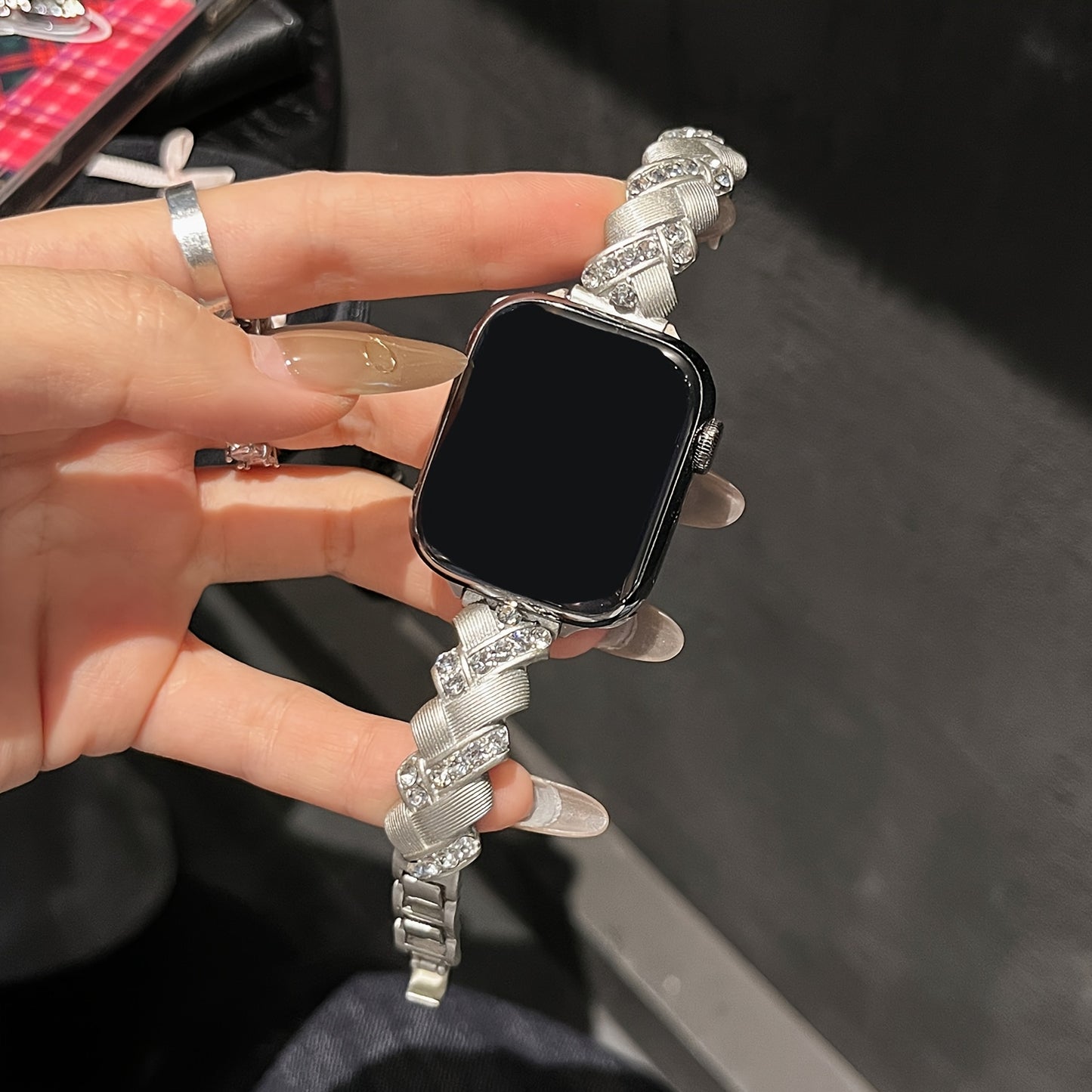 Compatible with iWatch S10 New Strap, Apple Watch Series 9 & 8, Men's and Women's Cuban Link Bracelet with Diamond Accents