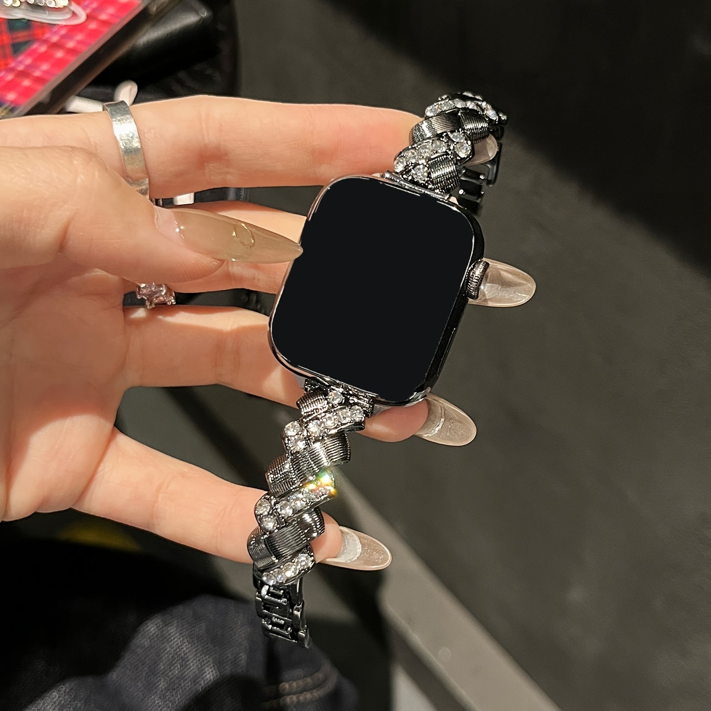 Compatible with iWatch S10 New Strap, Apple Watch Series 9 & 8, Men's and Women's Cuban Link Bracelet with Diamond Accents