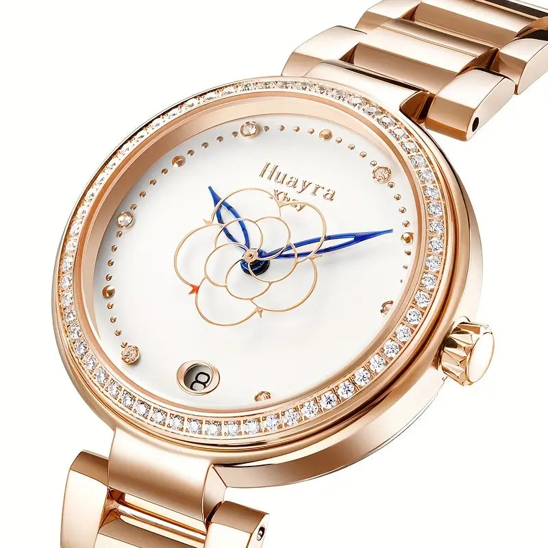 Huayra Women's Automatic Mechanical Watch - Elegant Floral dial, Stainless Steel Case & Band, Mechanical Movement