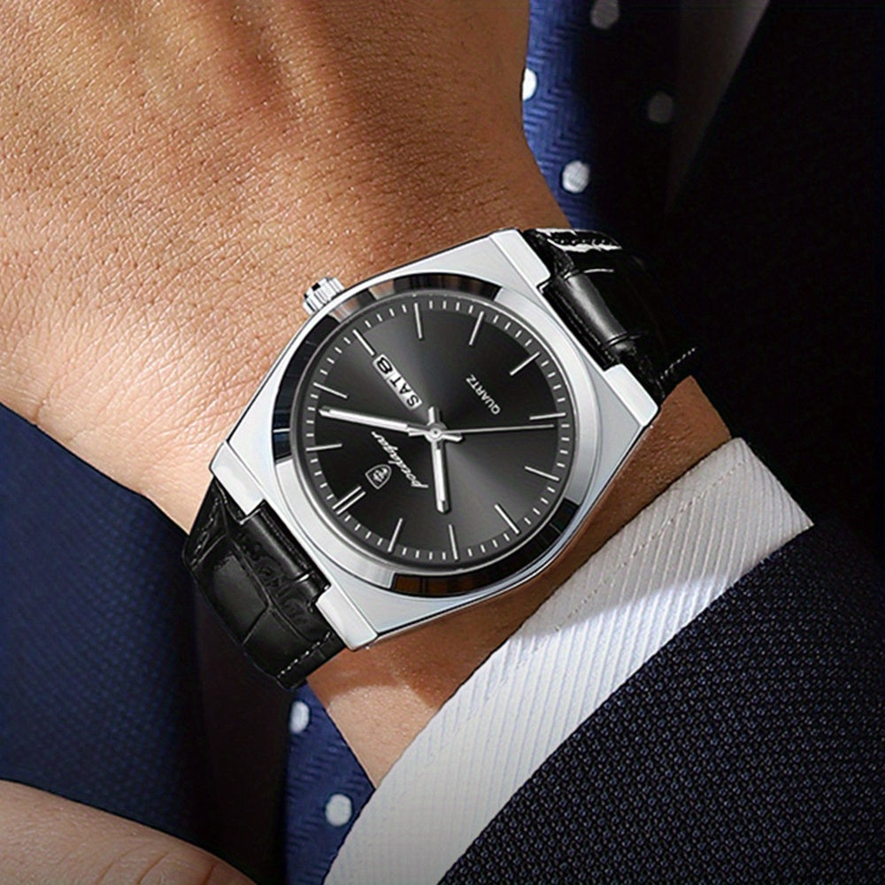 Men'S Business Casual Versatile Quartz Faux Leather Watch with Multifunctional Calendar, Trendy And High-End Feel.