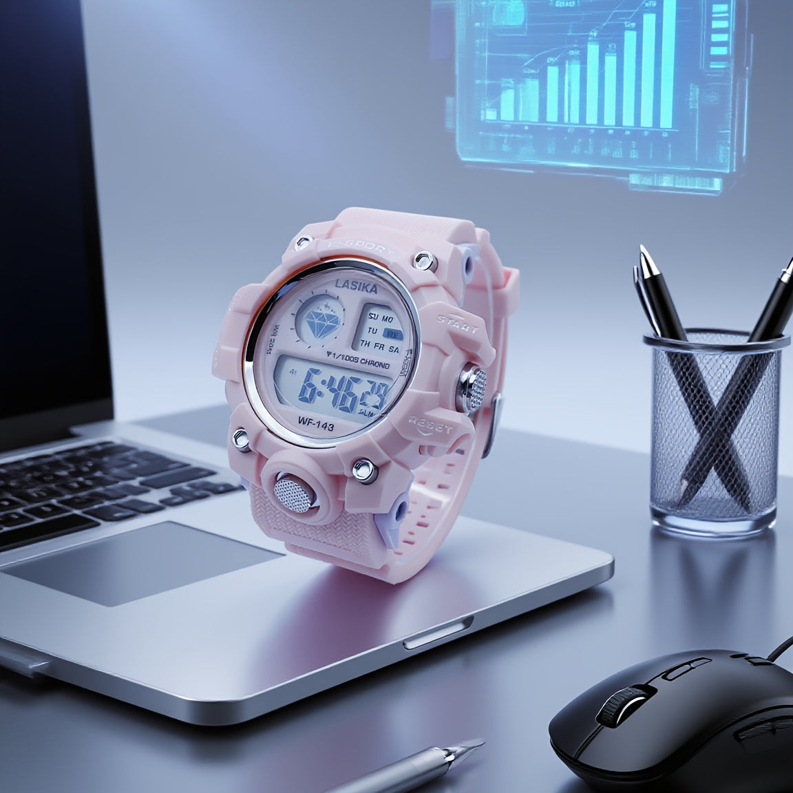 Pink Girls' Waterproof Digital Watch with Luminous Display, Sports & Swimming Timer, Date & Alarm Function, Adjustable Strap - Perfect Gift for Teens & Women, Teen Gift Item, Playful Design, Durable Plastic