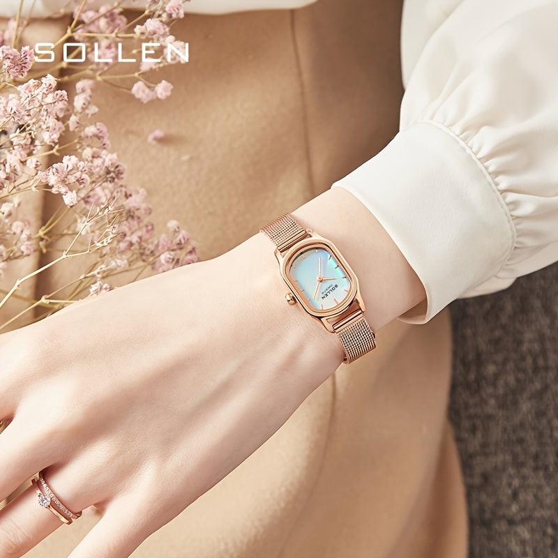 SOLLEN Women'S Quartz Watch - Stylish Colorful Square Dial, Rose Golden Stainless Steel Band, Elegant Pointer Display, Perfect for Birthdays, Valentine's, Mother'S Day & Anniversaries, Wrist Watc