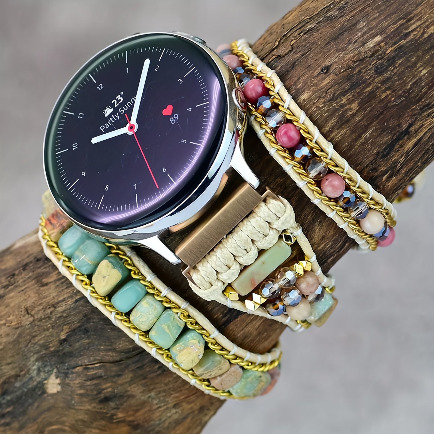 3-layer Red Pattern For Samsung Watch Strap Bohemian Hand-wound Woven Watch Strap Suitable For 20mm Connector Porous Adjustable