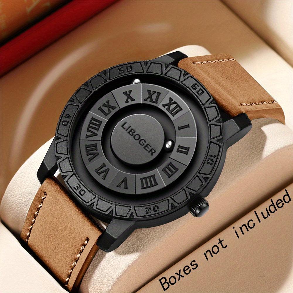 1pc Men'S Fashion Casual Round Quartz Watch, Business Style, Alloy Case, Faux Leather Strap, Battery-Powered, Non-Waterproof, Ideal for Daily Wear, Parties, Valentine'S Day, Easter, Christmas, Halloween, Ramadan, Weddings, and Gifts for Friends and Family