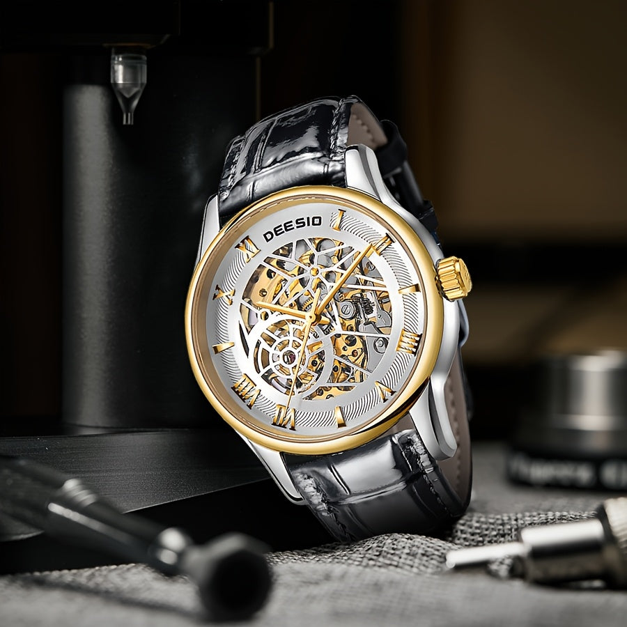 Men's Full Automatic Mechanical Watch Casual Sports Hollow Out Fashionable Design Wristwatch