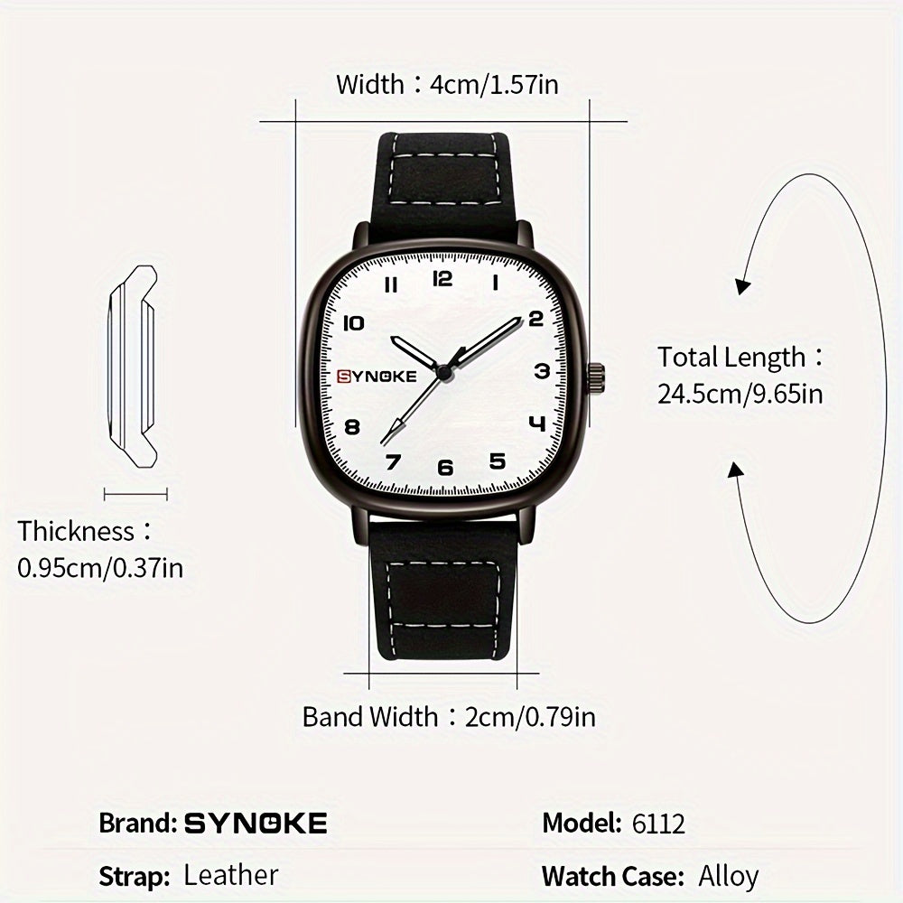 SYNOKE Men's Casual Quartz Watch - Alloy Case, Faux Leather Strap, Non-Rechargeable Battery, Best for Christmas