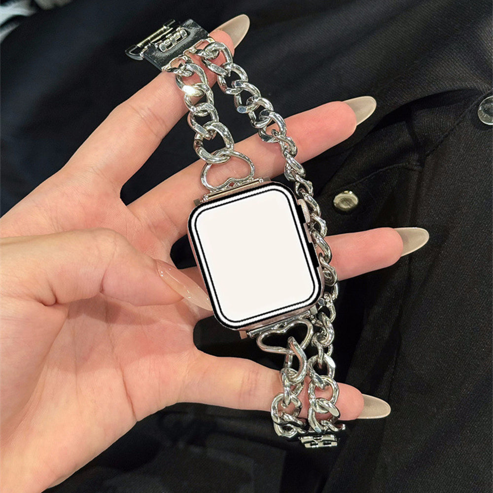 Fashion Design Rhinestone Chain Watch Band for iWatch Series 10 9 8 7 6 5 4 3 2 1 Metal Heart Style Bracelet for iWatch 38\u002F 40\u002F 41mm 42\u002F 44\u002F 45mm