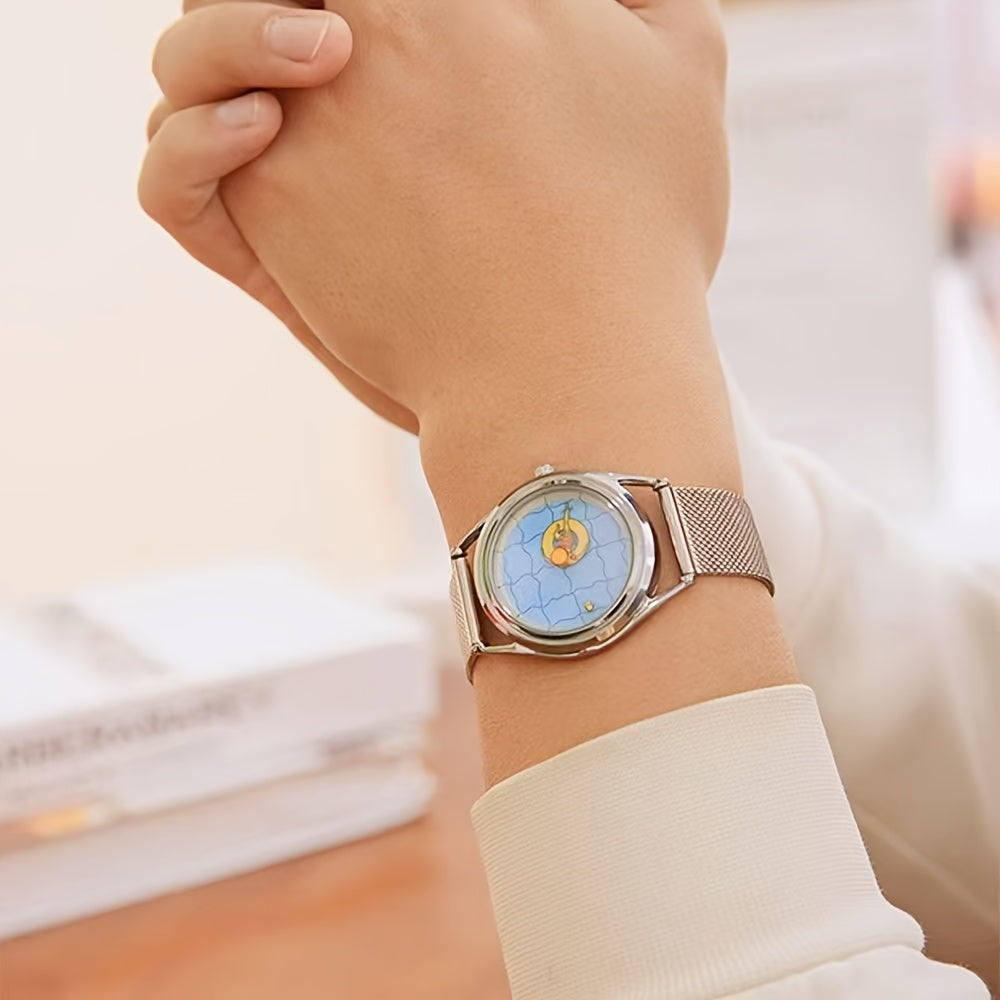 Stainless Steel Watch Minimalist Women's Stainless Steel Mesh Band Watch | Creative Design Wristwatch with Quartz Movement and Unique Dual-Needle Personalized Style