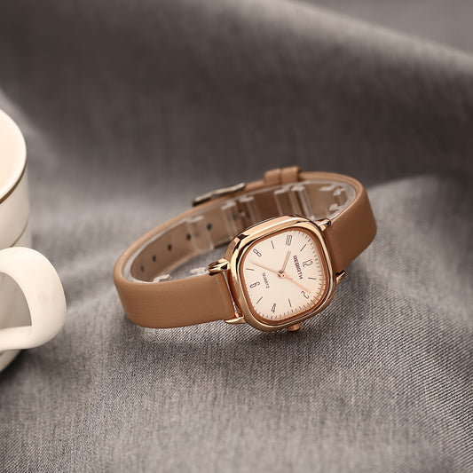 Elegant Women'S Quartz Watch with Faux Leather Strap - Bohemian Style, Square Case, Golden-Tone Accents, Perfect for Casual Attire, Casual Wear Watch | Bohemian Style Watch | Quartz Movement Watch