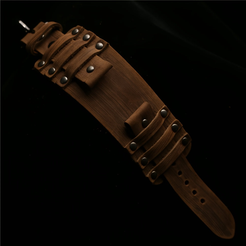 1pc Genuine Calf Leather Watch Band for Men, 24mm Casual Style with Hook-and-Loop Fastener, Available in Black, Brown, Blue, Green - Ideal for Valentine'S Day, Christmas, Father'S Day Gifts