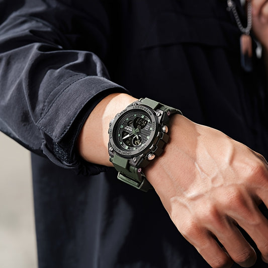 Men's Multifunctional Sports Waterproof Outdoor Watch with TPU Strap, Alarm Clock Date, Stopwatch Timer LED Backlight Glow-in-the-Dark Rainproof