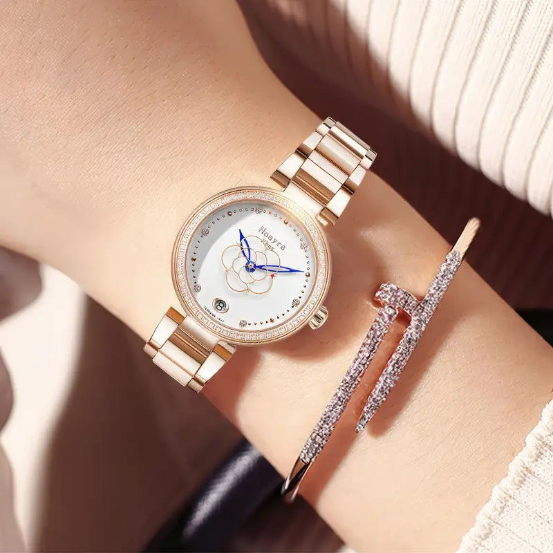 Huayra Women's Automatic Mechanical Watch - Elegant Floral dial, Stainless Steel Case & Band, Mechanical Movement