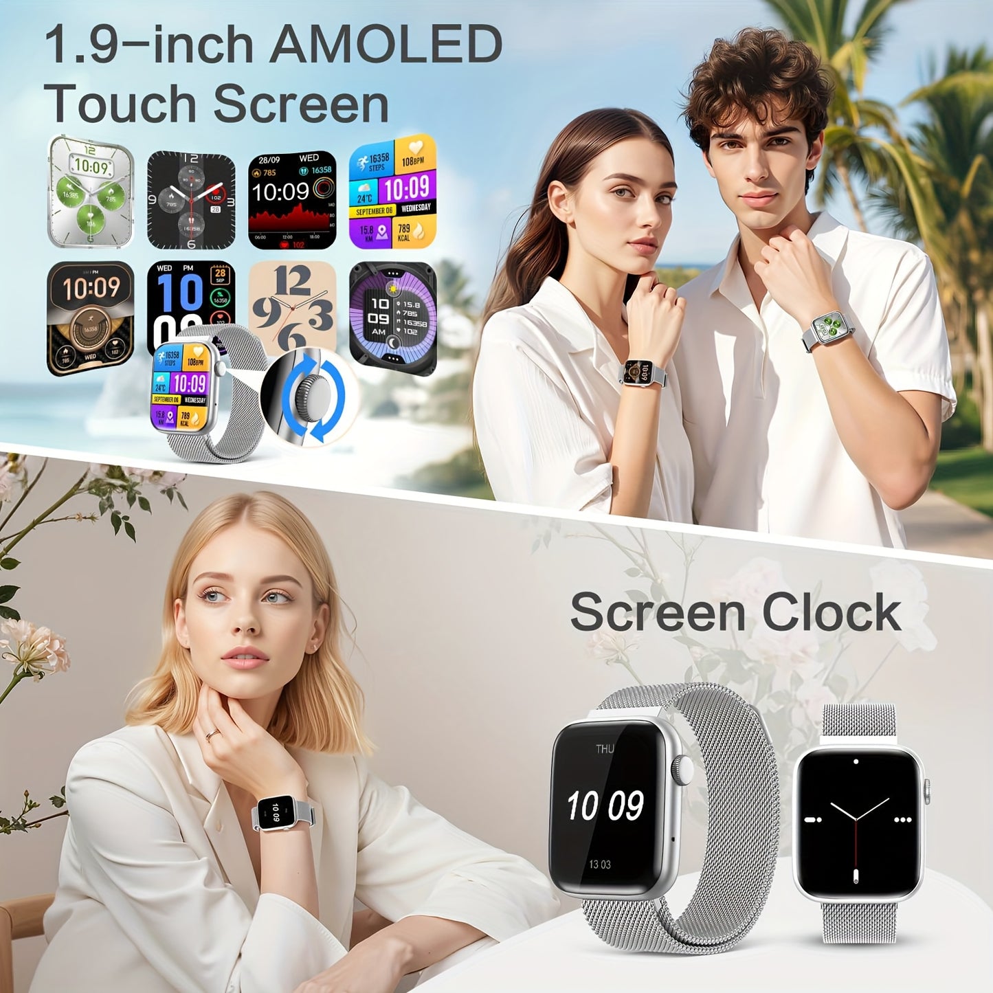 EarlySincere 2025 Smartwatch, 1.9" AMOLED Display, Supports Wireless Calls, with Da GPT AI/AI Dial, Compatible with Android iOS System, Unisex, Suitable for Outdoor Sports, Daily Wear, Holiday Gift