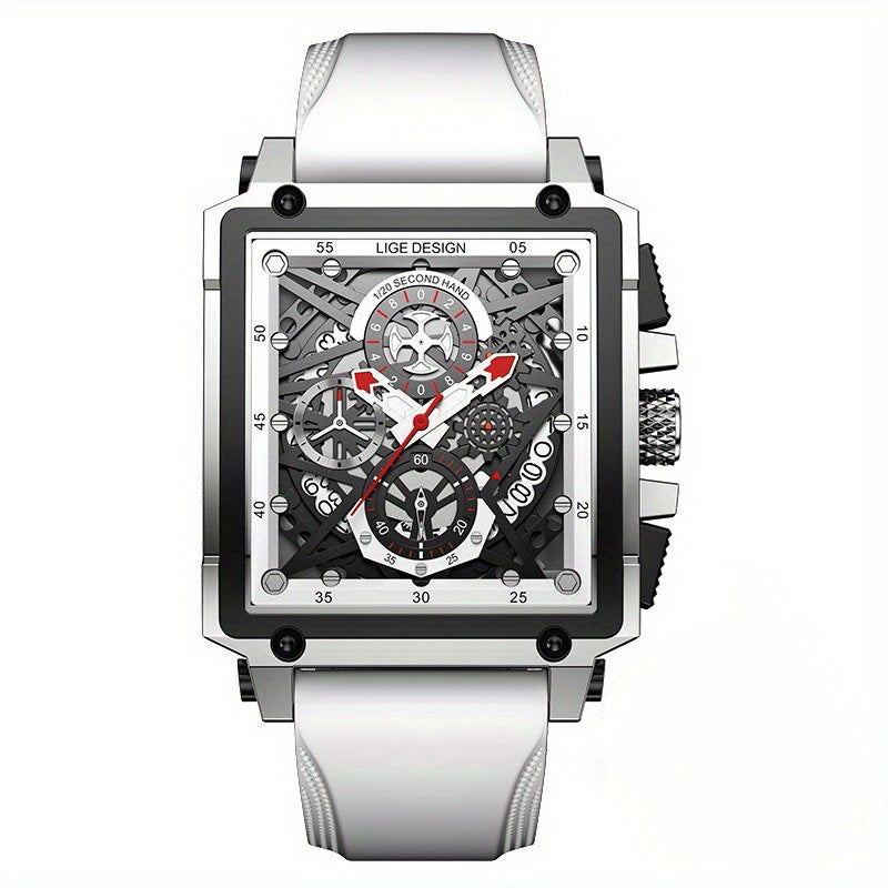 Quartz Movement Men's Casual Sports Watch - Square Dial, Zinc Alloy Case, Silicone Strap, Calendar Feature, Night Light, Multifunctional Chronograph