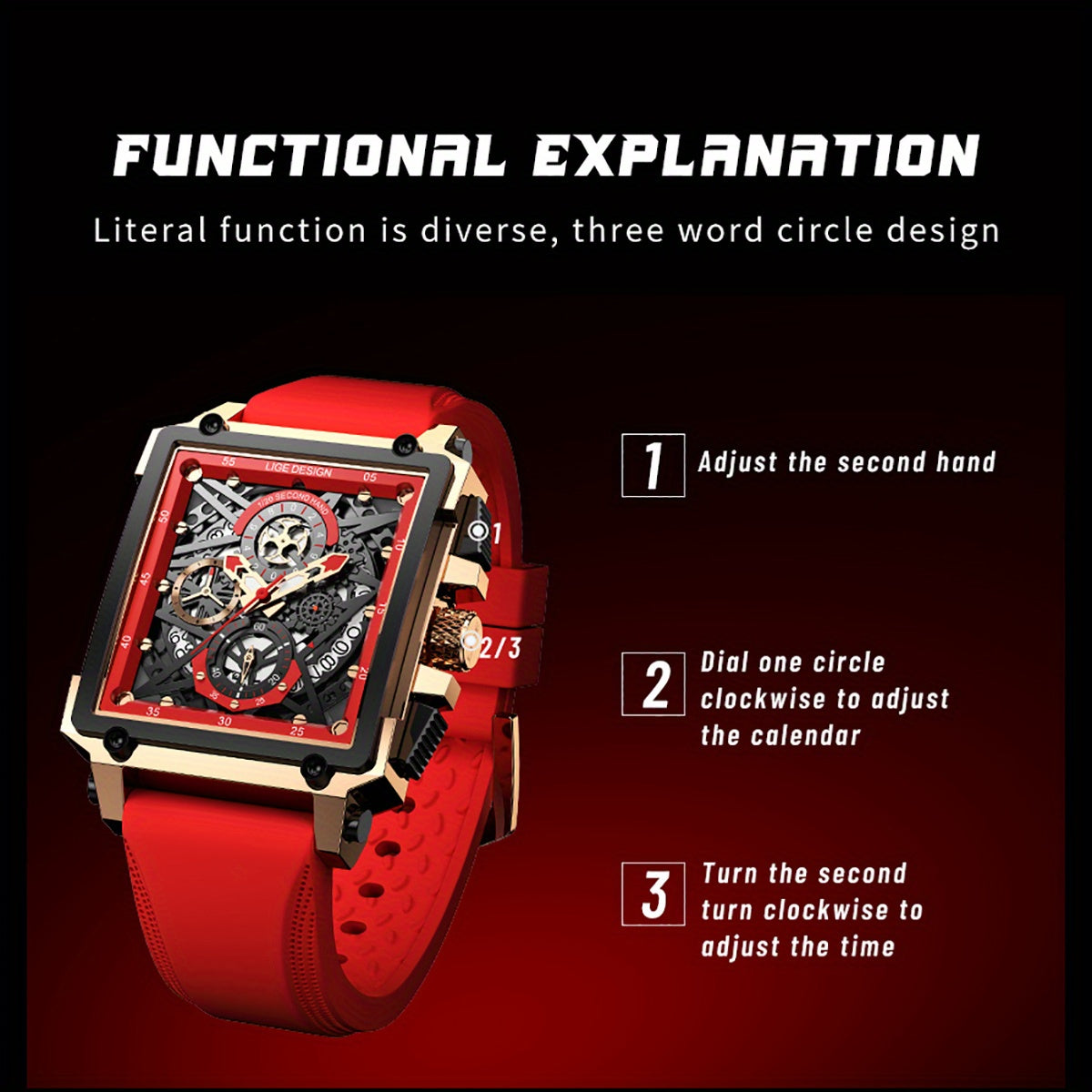 Quartz Movement Men's Casual Sports Watch - Square Dial, Zinc Alloy Case, Silicone Strap, Calendar Feature, Night Light, Multifunctional Chronograph