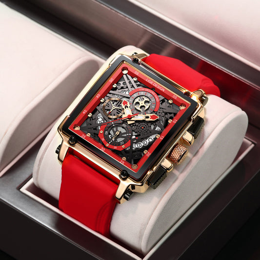 Quartz Movement Men's Casual Sports Watch - Square Dial, Zinc Alloy Case, Silicone Strap, Calendar Feature, Night Light, Multifunctional Chronograph