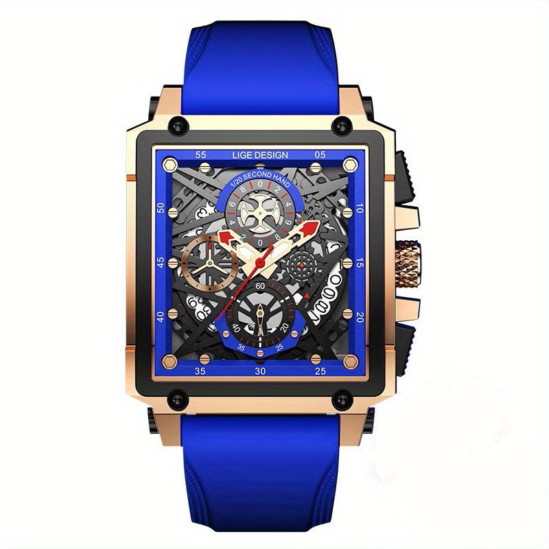 Quartz Movement Men's Casual Sports Watch - Square Dial, Zinc Alloy Case, Silicone Strap, Calendar Feature, Night Light, Multifunctional Chronograph