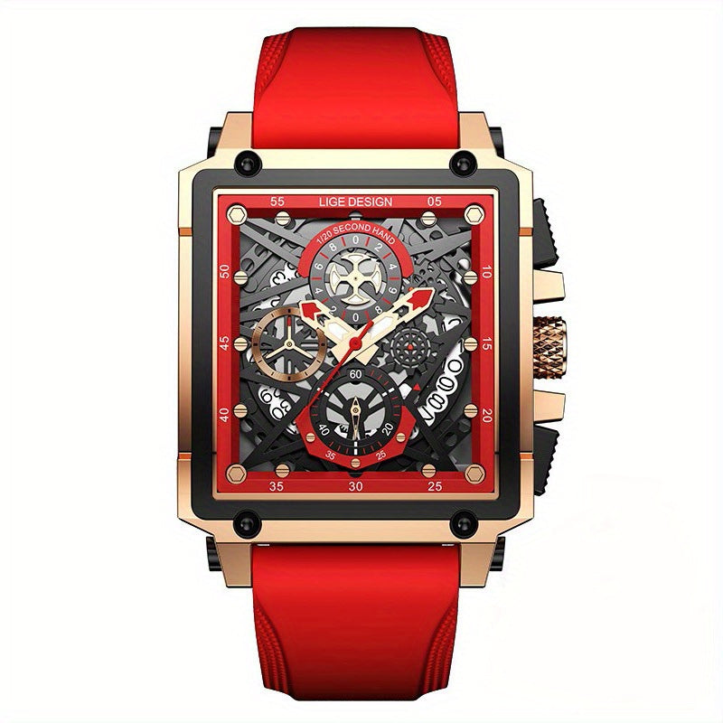 Quartz Movement Men's Casual Sports Watch - Square Dial, Zinc Alloy Case, Silicone Strap, Calendar Feature, Night Light, Multifunctional Chronograph