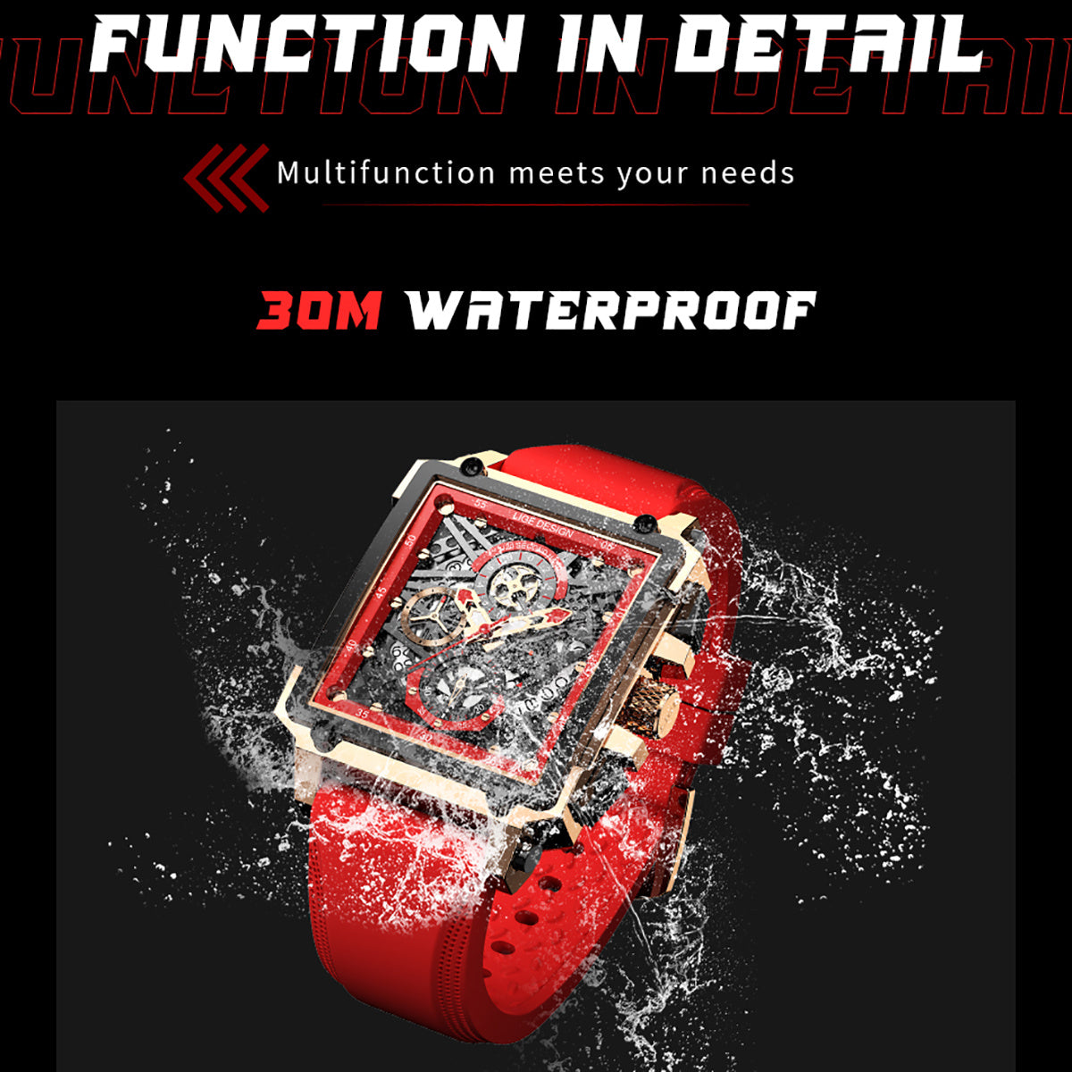 Quartz Movement Men's Casual Sports Watch - Square Dial, Zinc Alloy Case, Silicone Strap, Calendar Feature, Night Light, Multifunctional Chronograph