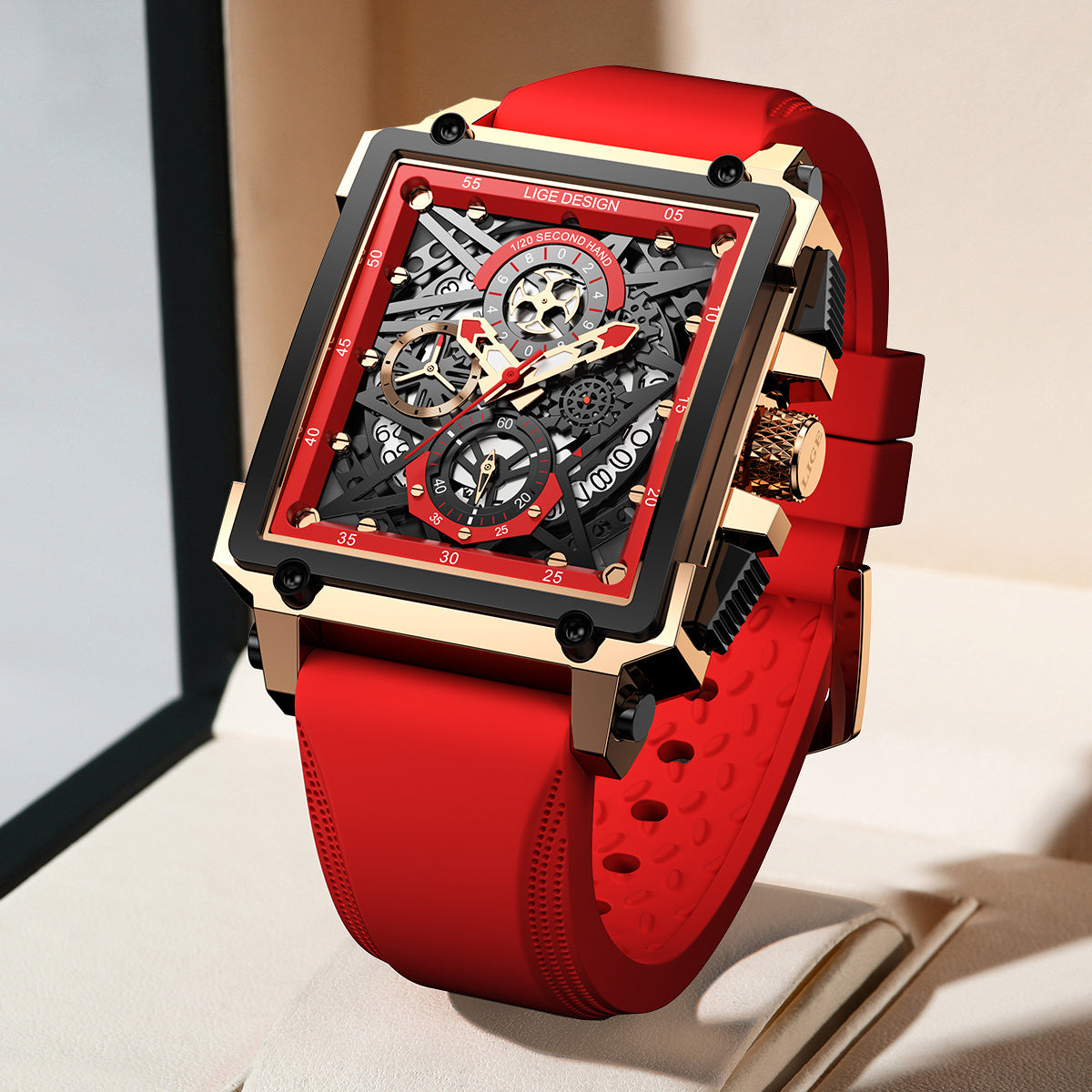 Quartz Movement Men's Casual Sports Watch - Square Dial, Zinc Alloy Case, Silicone Strap, Calendar Feature, Night Light, Multifunctional Chronograph