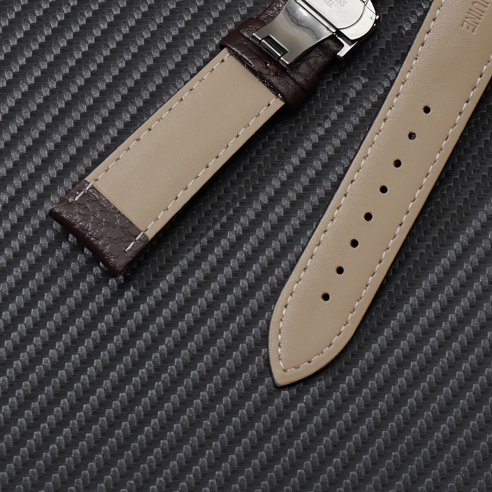 Stylish Synthetic Synthetic Leather Watch Strap with Butterfly Clasp - Soft Litchi Texture, White, 20mm\u002F22mm, Stainless Steel Buckle, Adjustable Fit for Men and Women